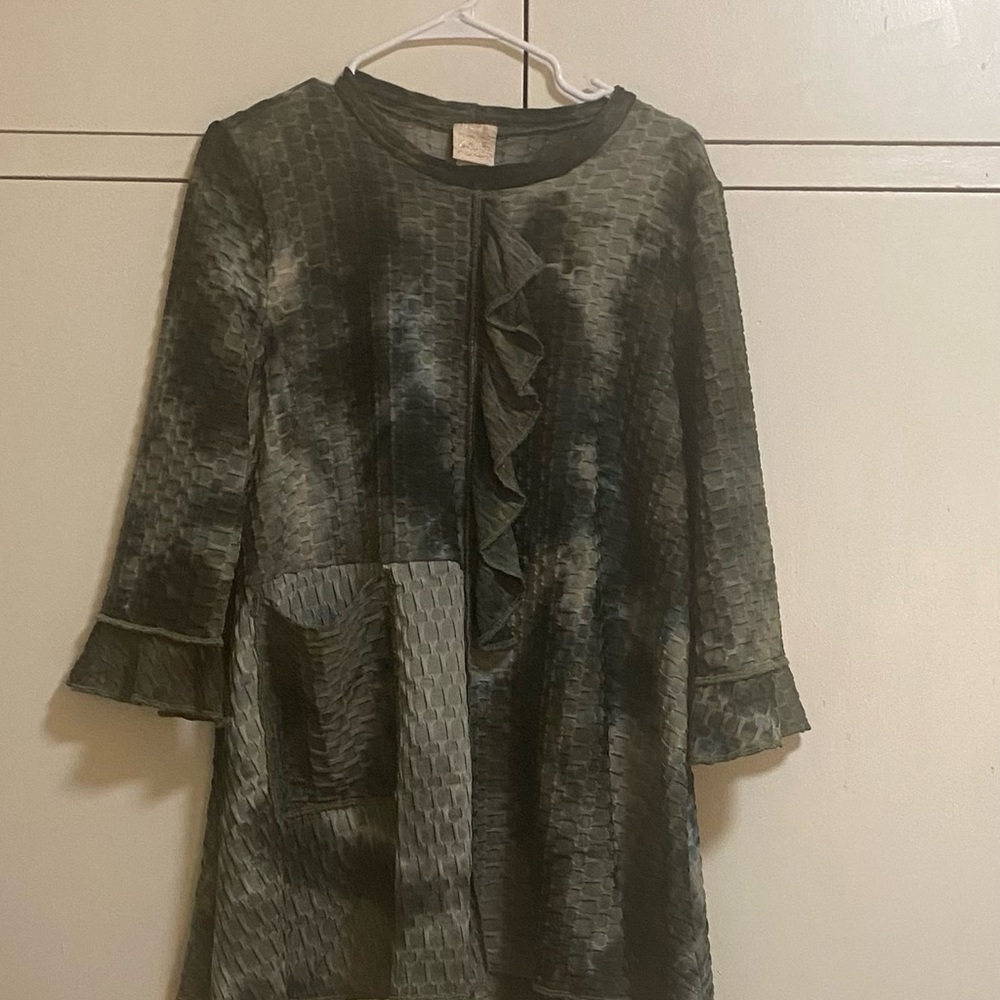 Green Textured Dress with Ruffle Detail